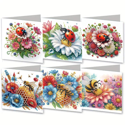MaiYiYi 6 Pack 5D DIY Bee Diamond Art Greeting Cards Ladybug Diamond Painting Greeting Cards Flowers Diamond Art Cards for Family Friends Holiday Birthday