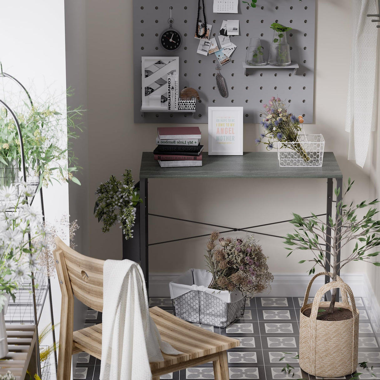 Pamray 32 Inch Computer Desk for Small Spaces with Storage Bag, Home Office Work Desk with Headphone Hook, Small Office Desk Study Writing Table Pamray