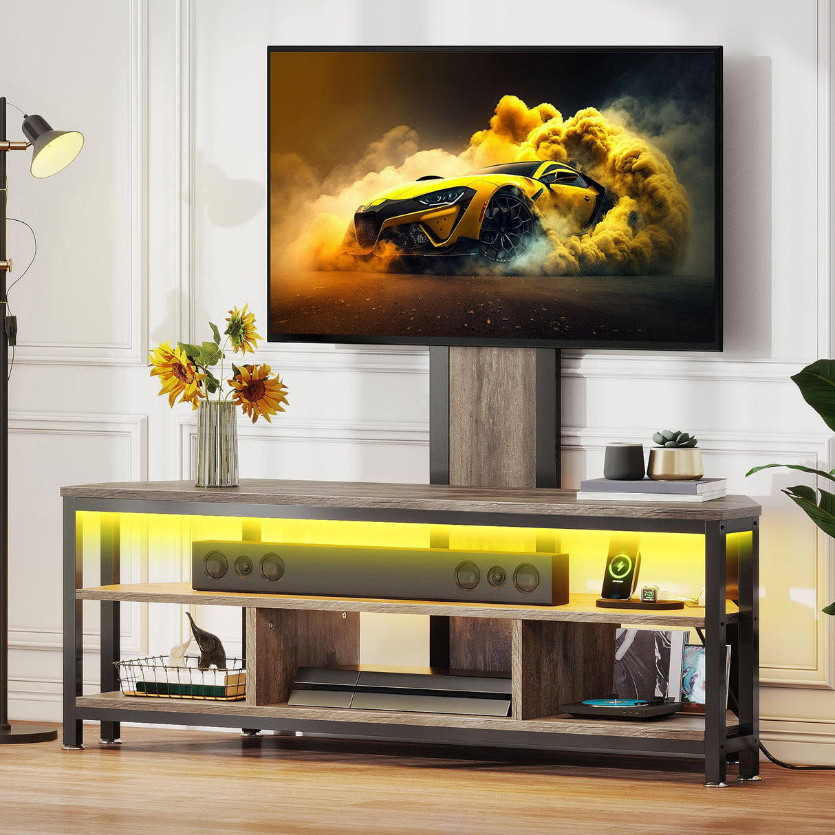 YITAHOME TV Stands for Living Room, 65 inch TV Stand with Mount and Power Outlet, Entertainment Center with Storage, Led TV Stand for 55/6065/70 inch TV, TV Console Cabinet for Living Room, Grey YITAHOME