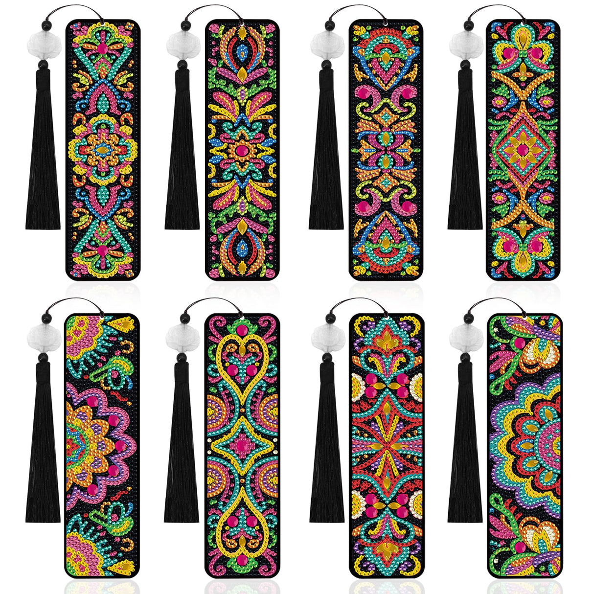 geesfayan 8 Pcs Diamond Art Bookmarks Kits for Adults with Tassel, 5D DIY Book Marks Dimond Art Paintings Gem Art,Diamond Painting Bookmarks for Book Lovers(Mandala) geesfayan