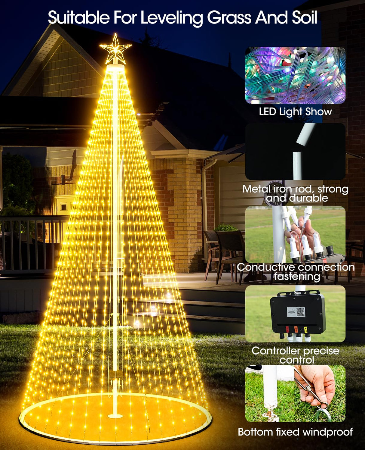 Esfos Led Outdoor Christmas Tree, 20 ft Prelit Christmas Tree, Smart Outside Christmas Tree Light Show App Control with 1512 LED Lights Color Changing Sync APP & Remote Control Christmas Tree Lighting Esfos