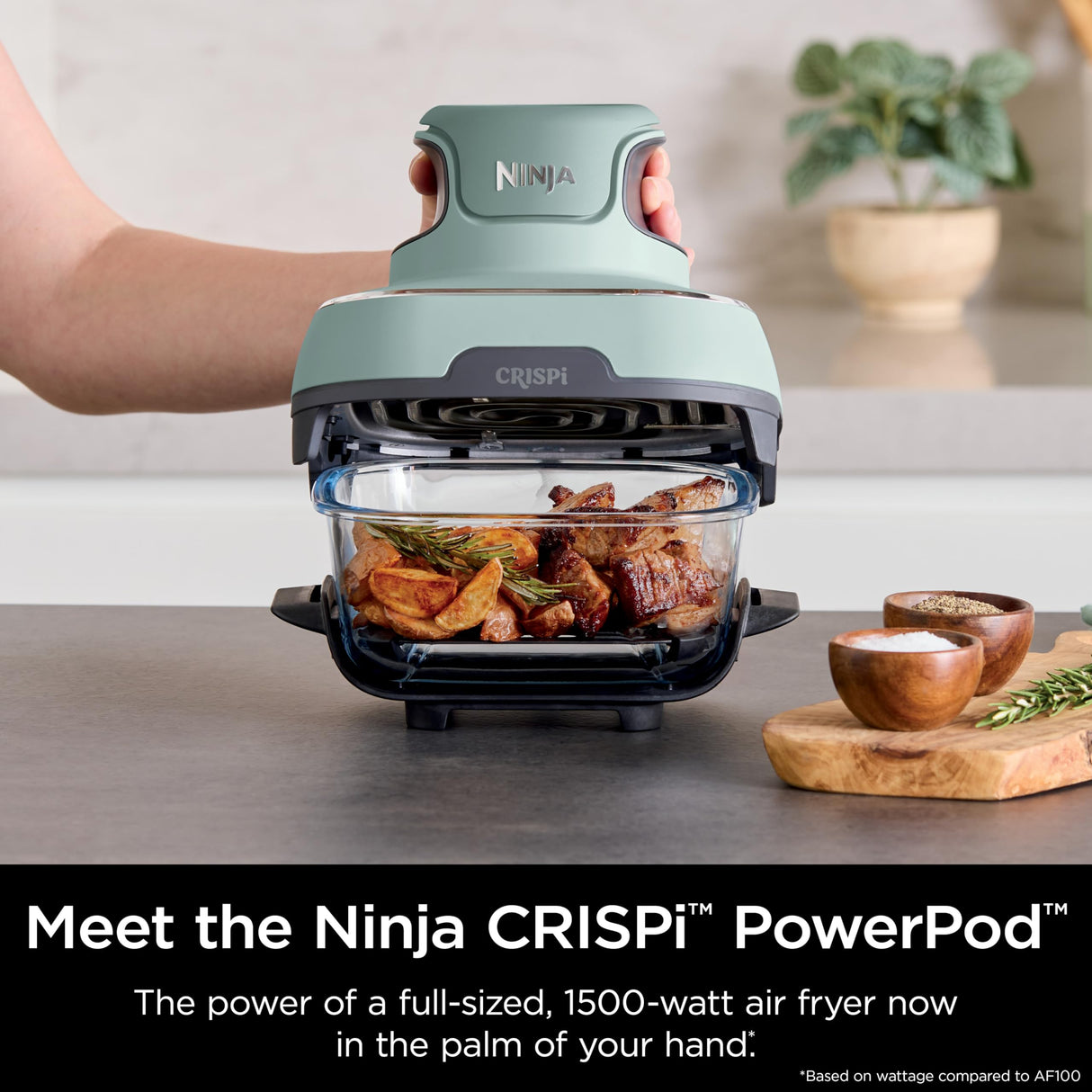 Ninja Crispi Air Fryer, Microwave, Freezer & Dishwasher Safe, Non Toxic Glass Portable Cooking System, 4 QT & 6 Cup Glass Containers with Storage Lids, Easy Meals, Air Fry, Bake, Green, FN101SG Ninja