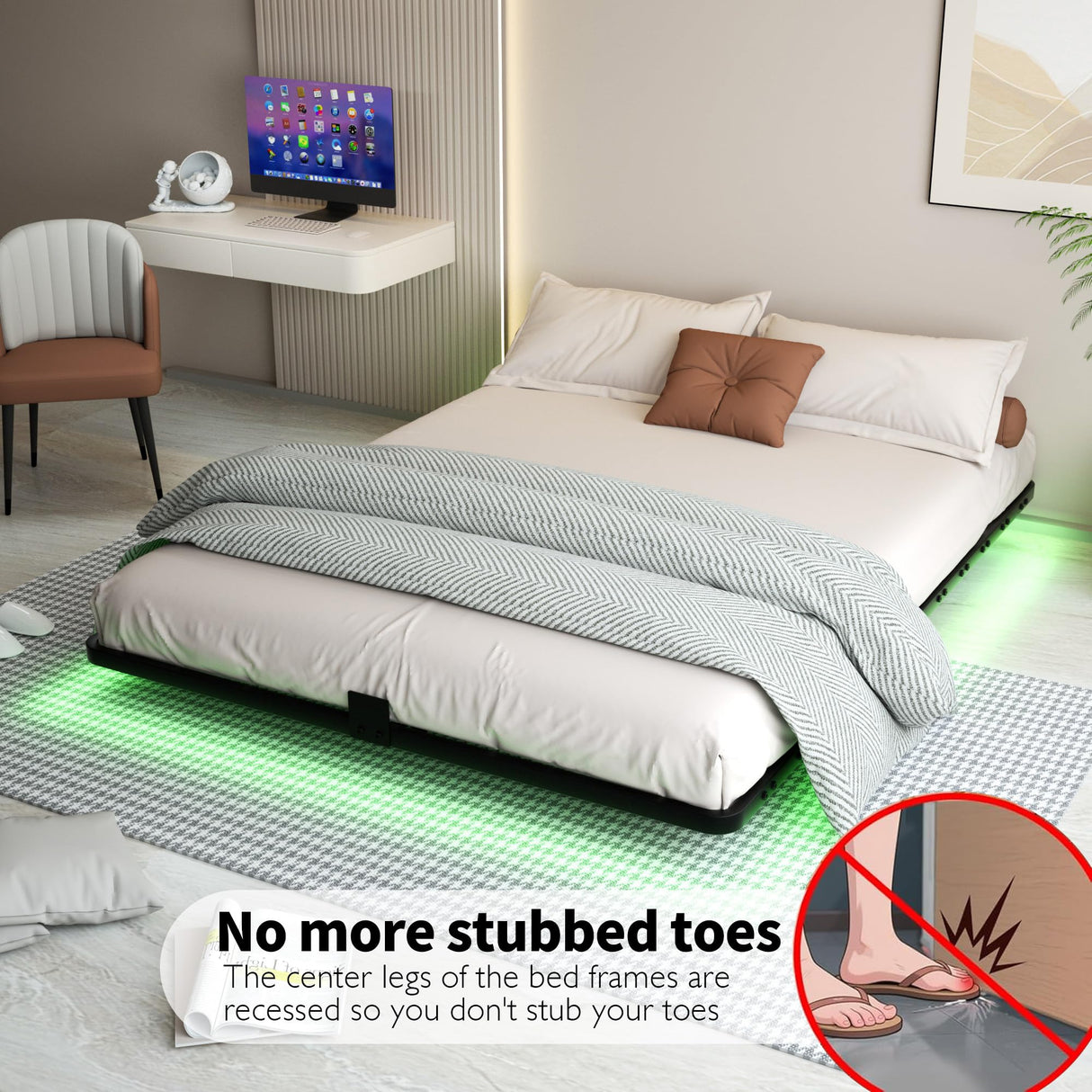 FSJianYi Floating Bed Frame Full Size - Metal Platform with LED Lights, No Box Spring Needed, Easy Assembly (Full) FSJianYi