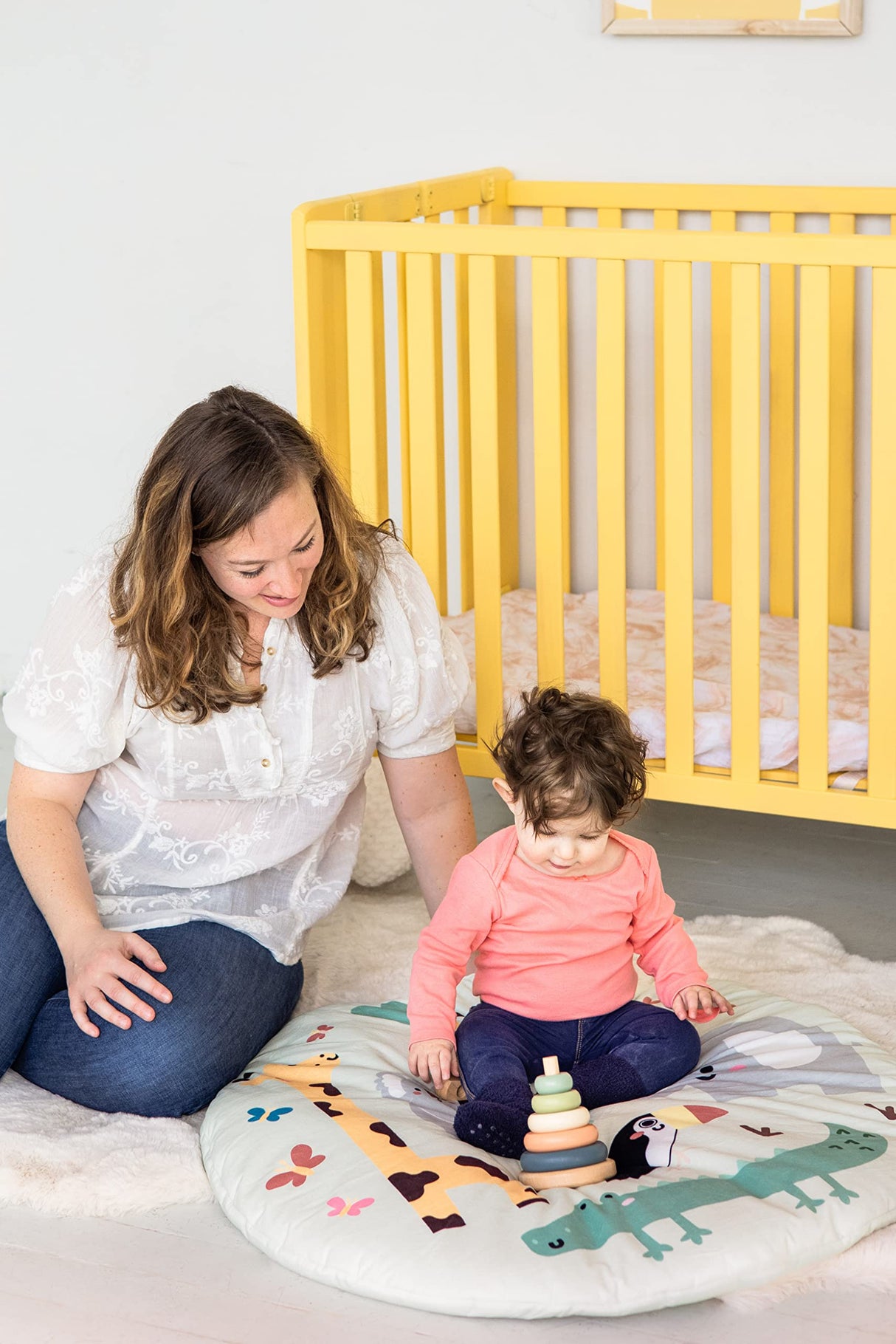 Pearhead Wooden Stacking Rainbow Toy, Baby and Toddler Ages 12+ Months Montessori Toy, Interactive Stackable Rings Learning Toy, Baby Girl or Baby Boy Nursery Accessory Pearhead