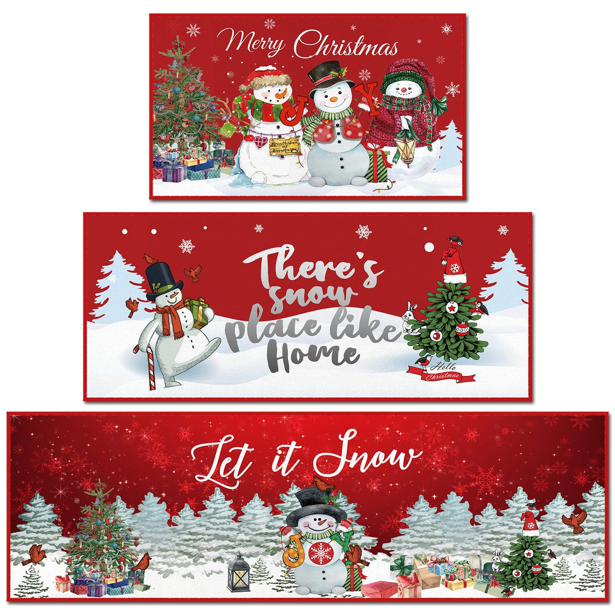 Layhit 3 Pcs Christmas Kitchen Rug and Mat Set Christmas Absorbent Anti Fatigue Winter Bathroom Mat Non Slip Washable Rug for Xmas Party Kitchen Decor 20'' x 59'' + 20'' x 47'' + 20'' x 32''(Snowman) Layhit