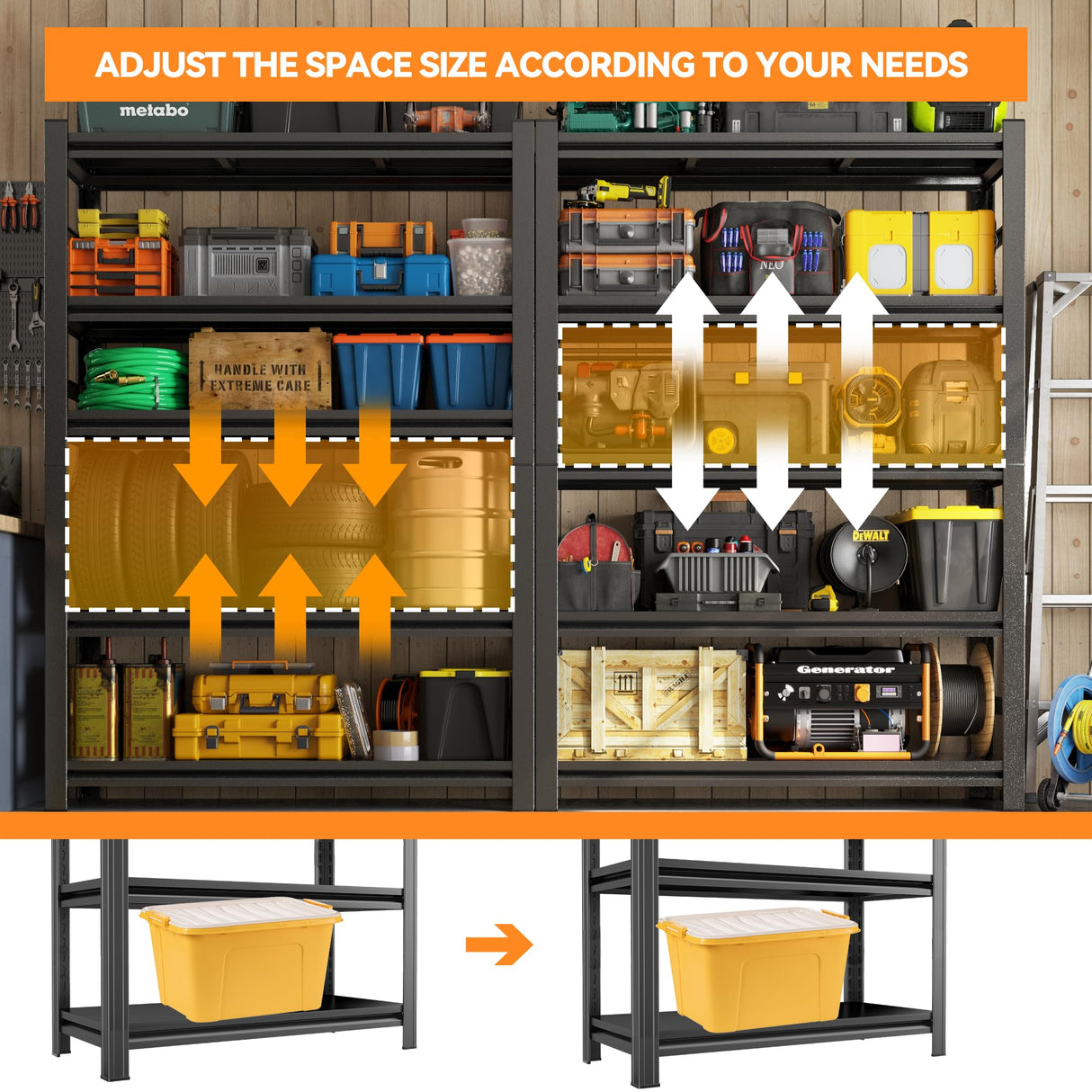 59''H Garage Shelving Heavy Duty Rack, 2400 LBS Large Capacity 4 Tier Adjustable Storage Shelves, Metal Industrial ShelvingUnits for Garage, Basement and Warehouse, 59''H×31.5''W×13.78''D, Black ErgoNova