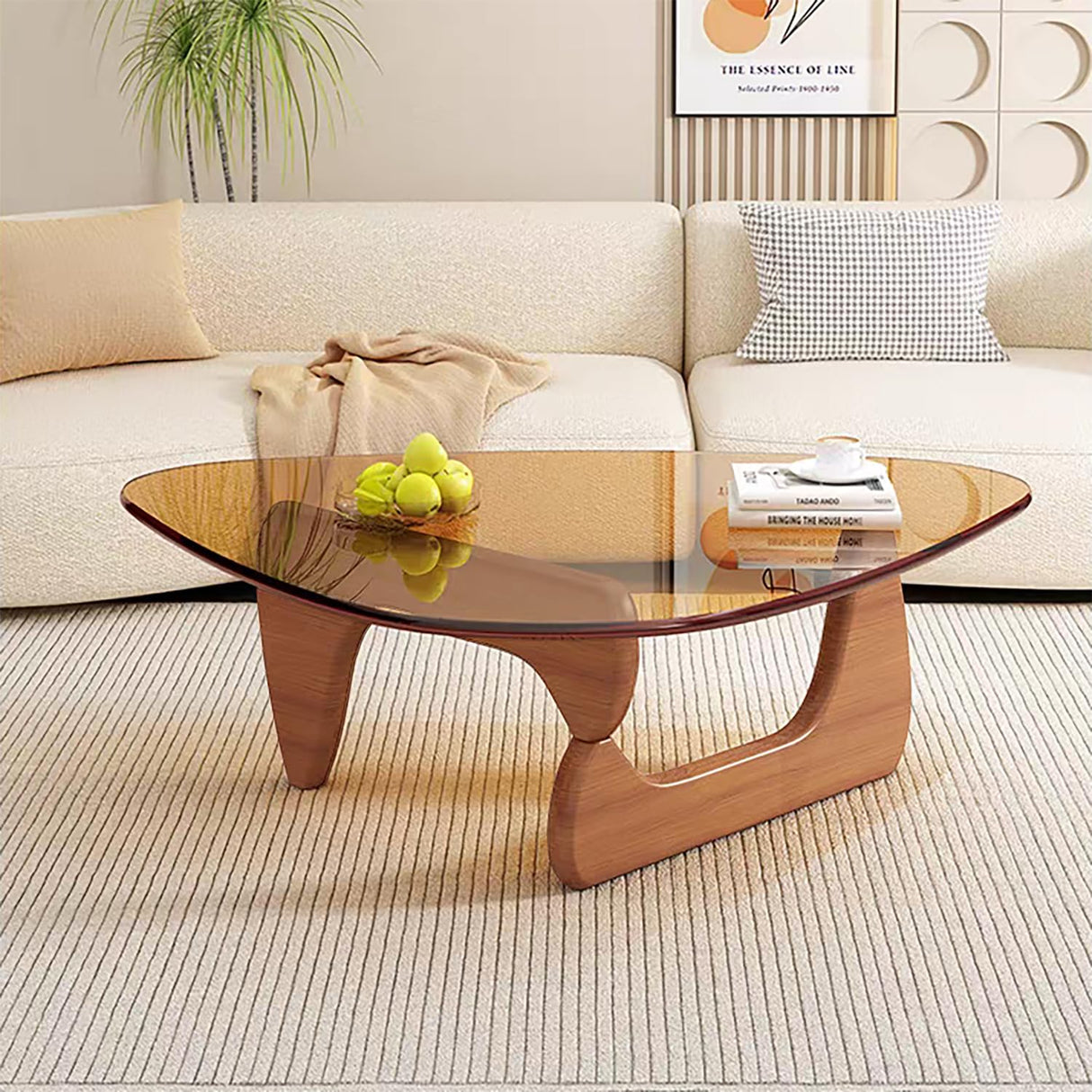 Modern Glass Coffee Table, Mid Century Small Coffee Table, Coffee Table for Living Room,Suitable for Bedroom Living Room Reception Office Tables (Walnut/Brown, Small) LZYFY