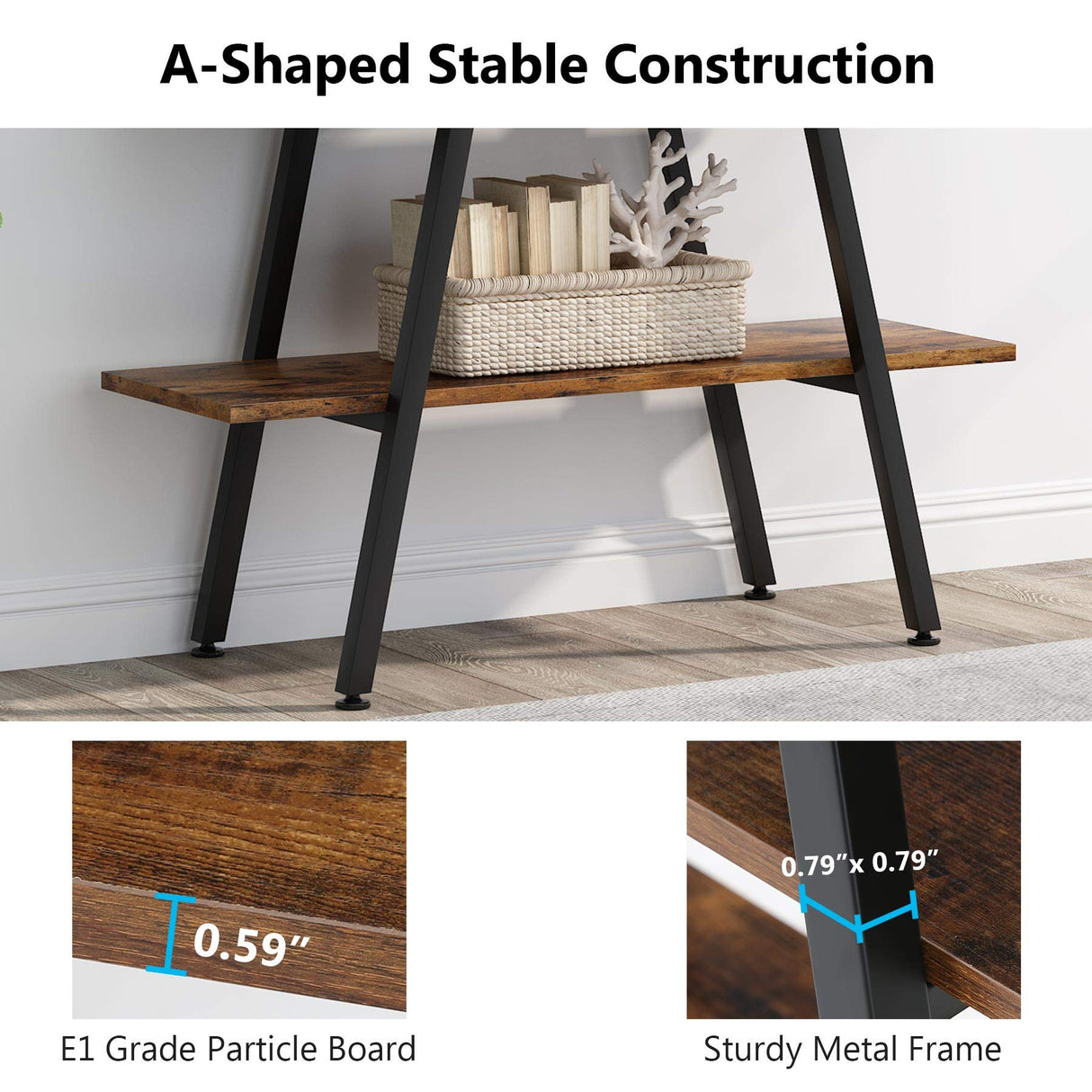 Tribesigns Industrial A-Shaped 4-Tier Bookshelf with Open Display Shelves for Home and Office Tribesigns