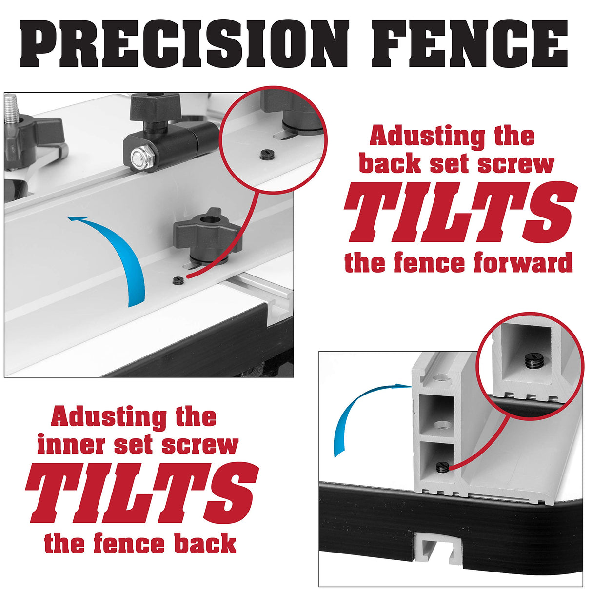 Fulton Deluxe 1 3/8 inch Thick Drill Press Table with Precision Tilt Capable Adjustable Fence System | 2 PVC Tipped Aluminum Hold Downs | Aluminum Flip Stop and Mounting Hardware Fulton
