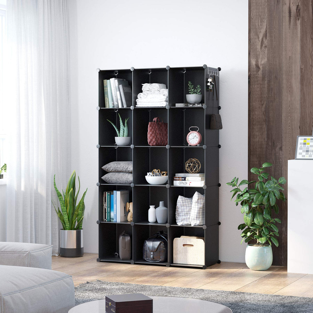 C&AHOME Cube Storage Organizer, 16-Cube Shelves Units, Plastic Storage Cubes, DIY Closet Organizer, Modular Closet Storage Shelves Ideal for Home, Bedroom, 48.4" L × 12.4" W × 48.4" H Black SUM3016H C&AHOME