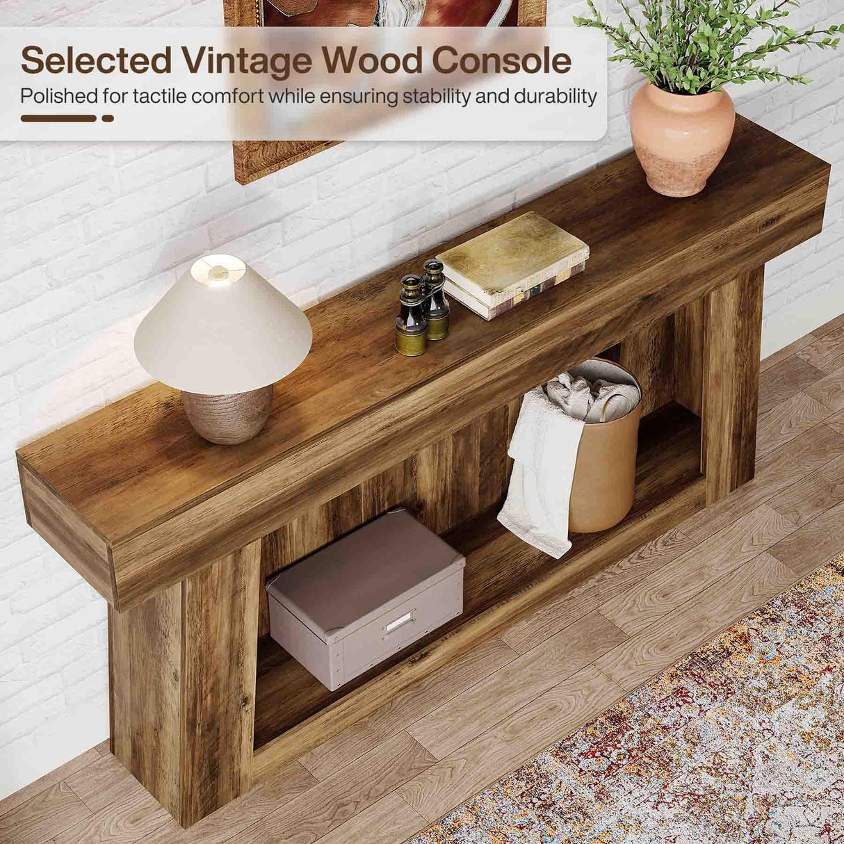 Tribesigns 63 in Farmhouse Console Table, Sofa Table with Storage, 2-Tier Long Console Table Behind Couch Rustic Entryway Table, Heavy Duty Thickened Hallway Foyer Table for Living Room, Corridor Tribesigns