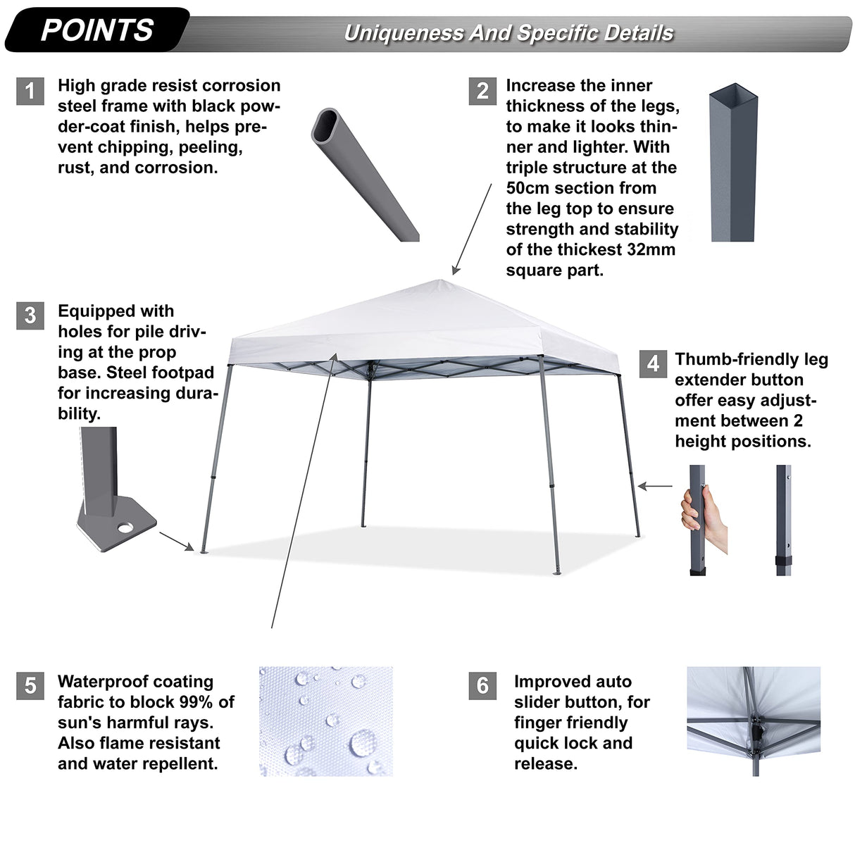 ABCCANOPY Stable Pop up Outdoor Canopy Tent 10 x 10 ft Base / 8 x 8 ft Top, White ABCCANOPY
