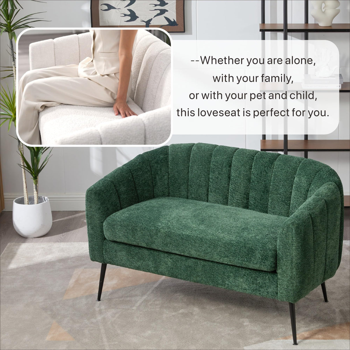 Sinzho & Wiyfun 50.2'' Upholstered Small Loveseat Sofa Chenille 2-Seat Couch Settee Love Seat for Small Space Mini Room, Green Sinzho & Wiyfun