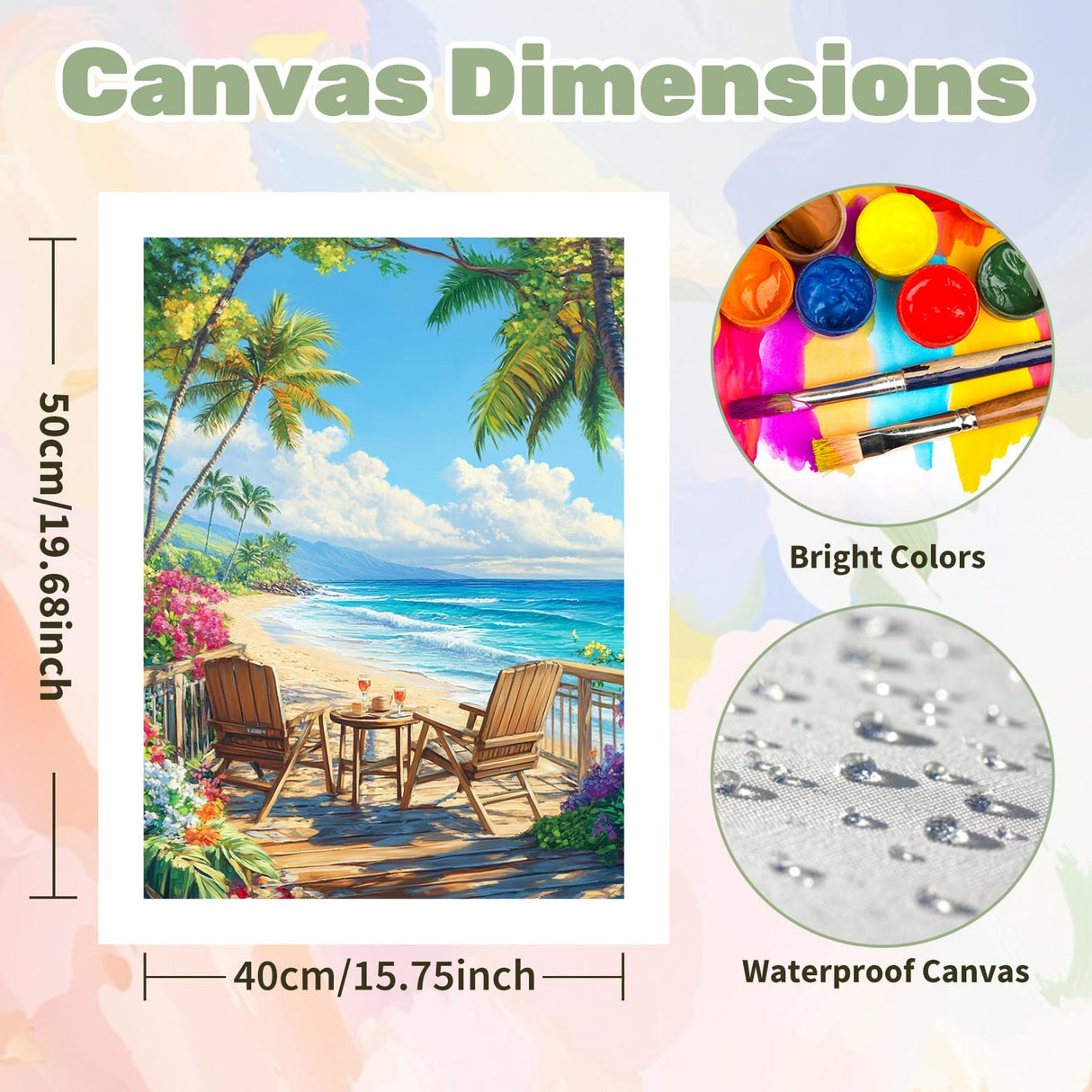 Ceiomez Paint by Numbers Kit for Adults Beach, Beach Paint by Numbers Kit for Adults, Adult Paint by Number Kits on Canvas for Home Decor Gift Art Work 16x20in Ceiomez