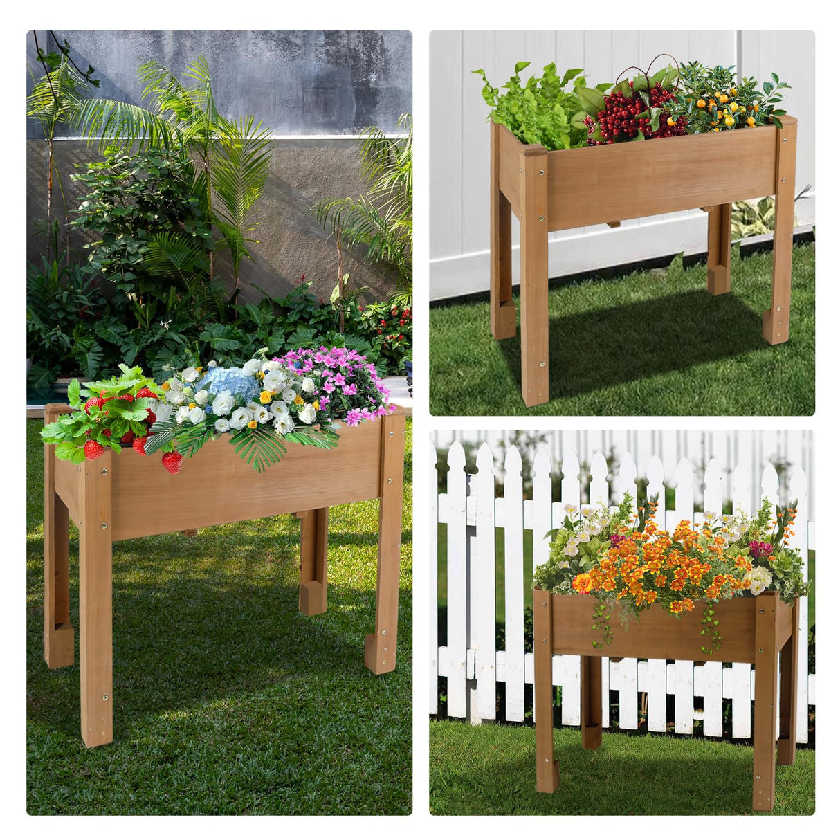 Raised Garden Bed Outdoor, Wooden Planter Boxes with Legs Protective Liner & Drainage Holes, Elevated Garden Flower Beds for Backyard Balcony, Gift for Gardening & Mother,46.65'' X 23.11'' X 29.72'' Magazoopet