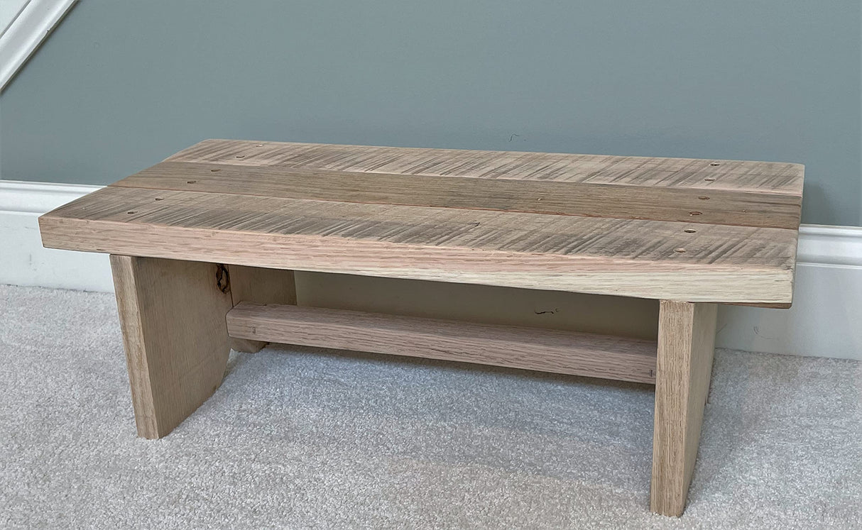 Classic Amish Reclaimed Wood Step Sitting Stool Footstool Deck Patio Door Platform, Indoor Outdoor. Natural, Rustic, Heavy Duty, Versatile. Handmade in USA. 24 x 11.5 x 8”. Forest-to-Table