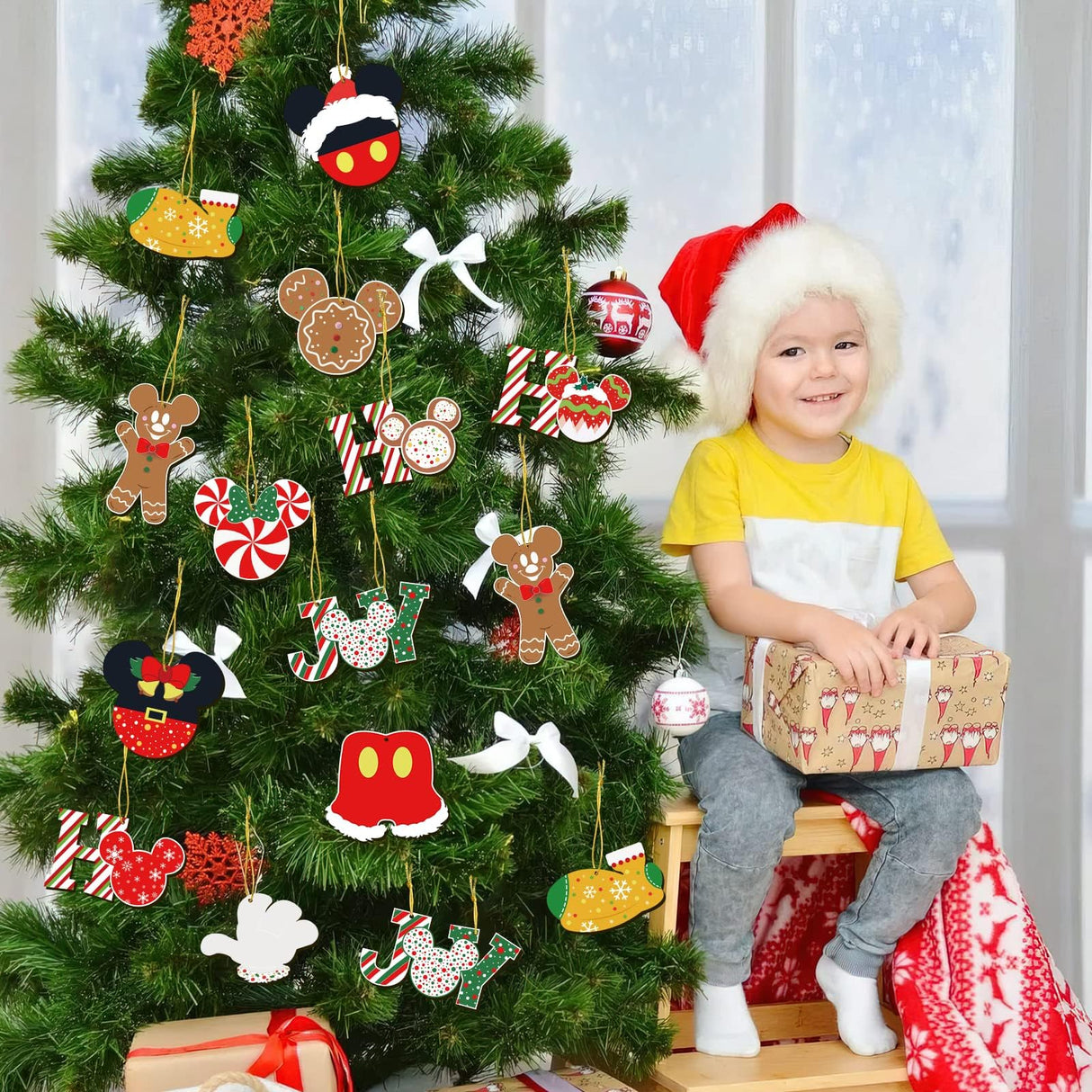 Christmas Decorations Tree Ornaments Set - 24Pcs Wooden Mouse Ornaments for Holiday Christmas Trees Hanging Party Decorations AMUHUA