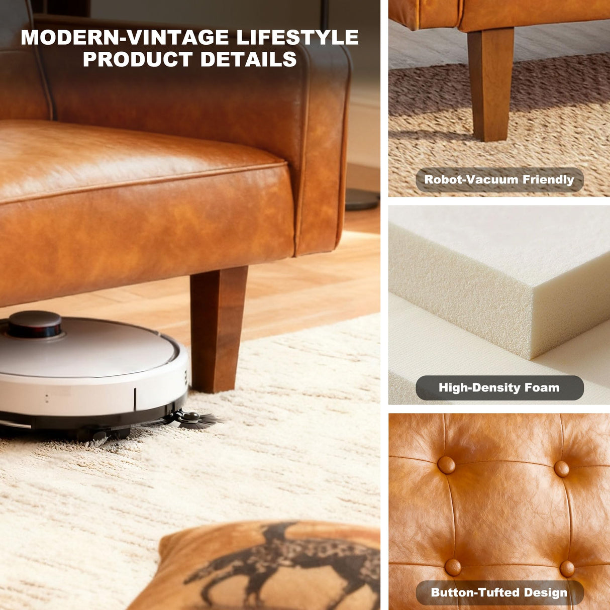 gkxjtzo 74" Faux Leather Futon Sofa Bed Small Space Sleeper Couch, Adjustable Backrest, Mid-Century Modern Loveseat for Living Room, Bedroom, Apartment(Brown) gkxjtzo