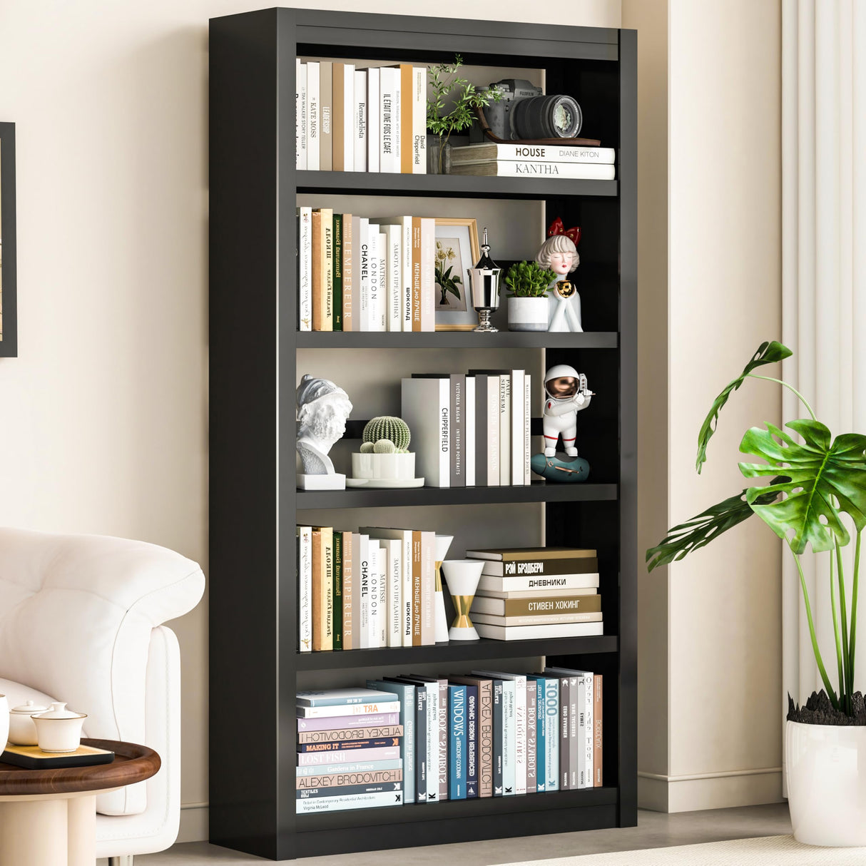 CBNTKI 5 Tier Metal Bookshelf,69'' Tall Heavy Duty Bookcase with Adjustable Shelves,Black Large Modern Bookshelves,Industrial Open Bookcases for Library,Office,Study Room,Living Room CBNTKI