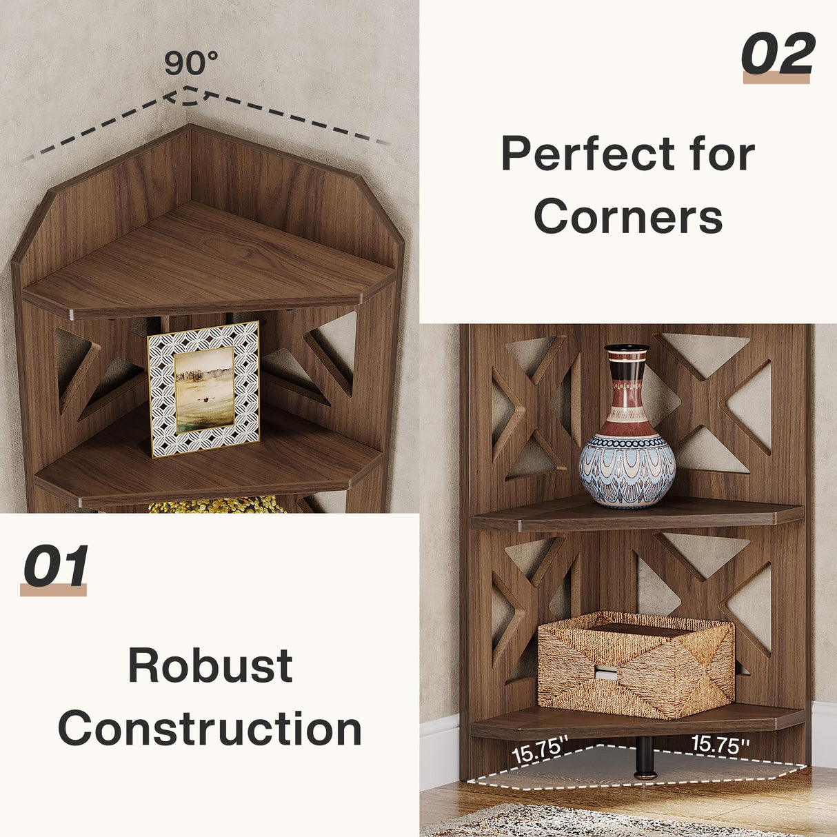 Tribesigns 70.8" Corner Shelf, Rustic 6-Tier Wall Corner Bookshelf, Farmhouse Corner Small Bookcase Display Storage Shelves Plant Stand for Home Office, Living Room, Bedroom Tribesigns