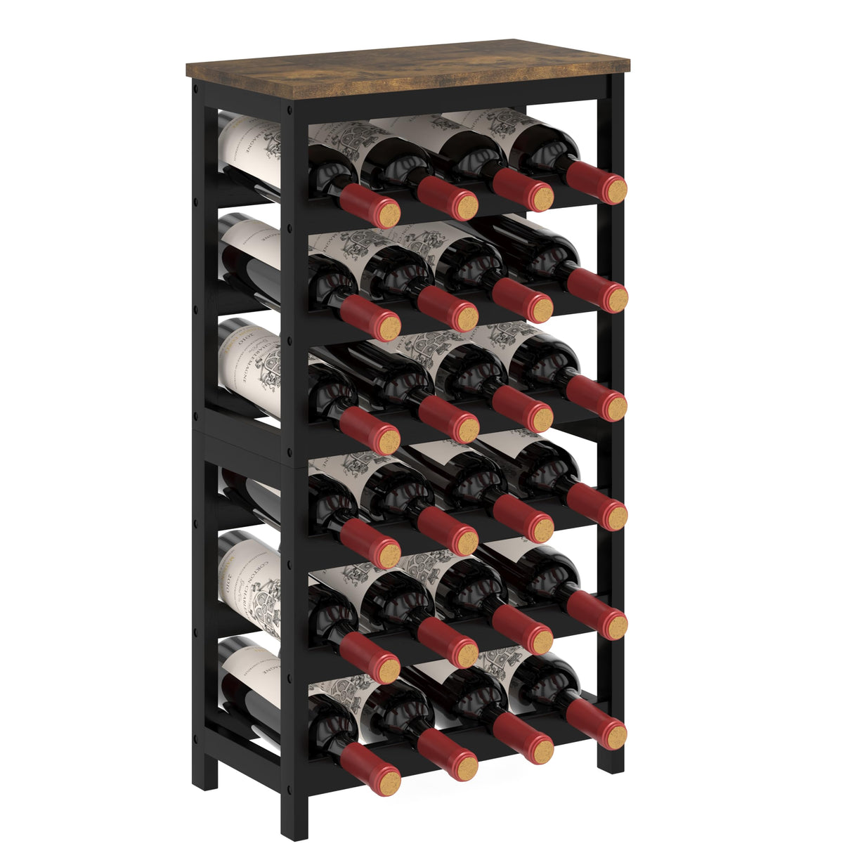 MOGELAFOO 6 Tier Bamboo Wine Rack Freestanding Floor, 24 Bottles Wine Storage Shelves with Brown Table Top, Stackable Wine Display Rack for Kitchen, Bar, Dining Room, Living Room MOGELAFOO