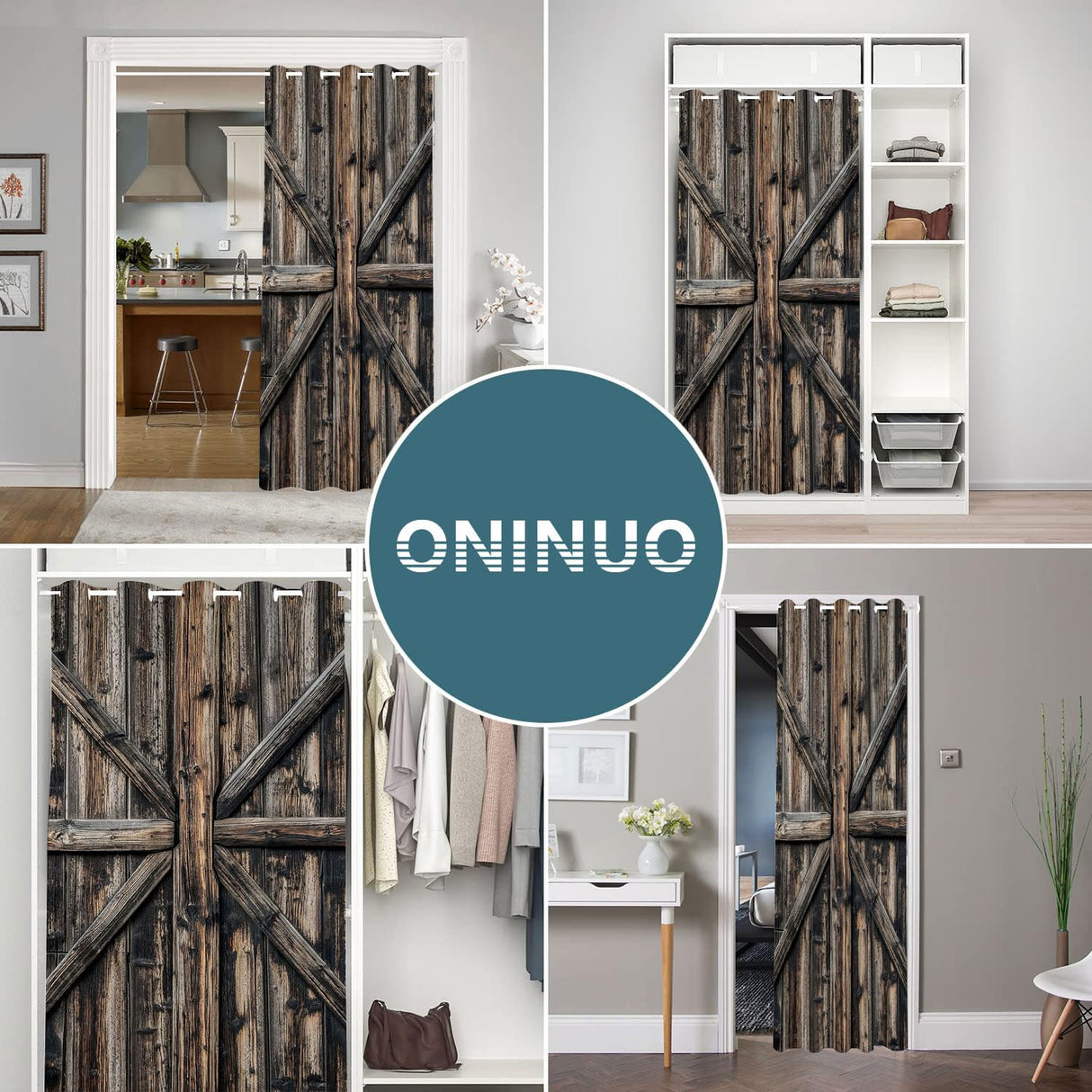 ONINUO Wooden Barn Doors Door Curtains for Doorways, Rustic Farmhouse Art Wood Blackout Curtain for Kids Bedroom Closet, Grommet Thermal Insulated Privacy Door Drapes for Room Divider, 42" W x 80" L ONINUO