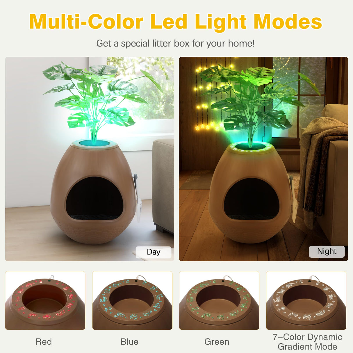 Eggloa6 Cat Litter Box Plant Enclosure β Secret Hidden Litter Box with Odor Removal Technology, Artificial Plants, and Scoop, Perfect for Housebreaking Cats and Small Pets (Brown) COZIWOW