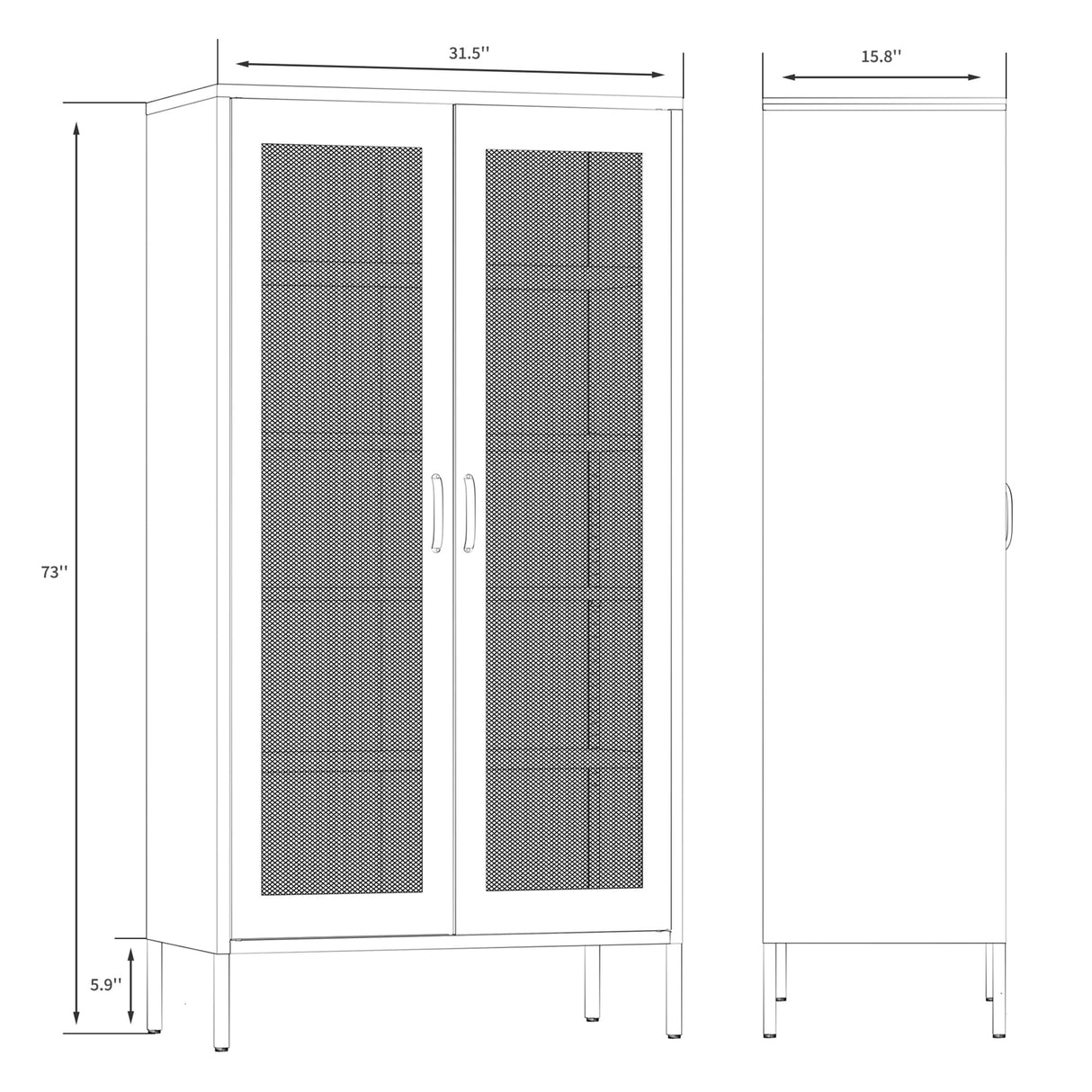 Ustamio 73 Inches Black Metal Storage Cabinet with Mesh Doors, 5 Tier Display Cabinet for Home Office, Metal Kitchen Pantry Storage Cabinet with 4 Adjustable Shelves Ustamio