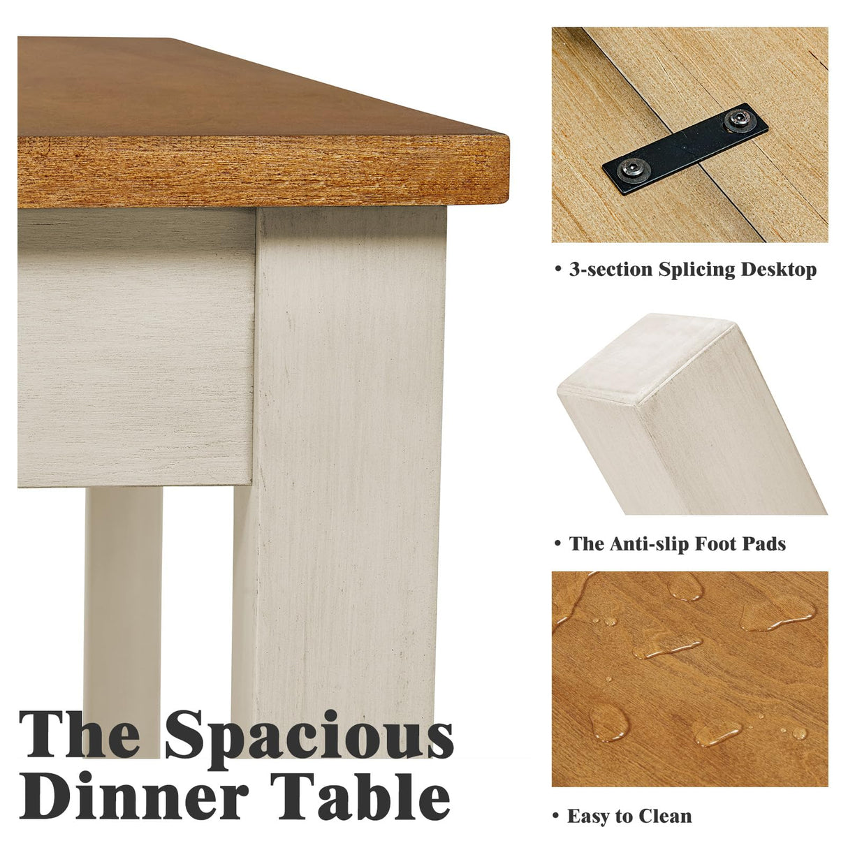 LUXOAK 7-Piece Farmhouse Solid Wood Dining Table Set with 6 Chairs, 60" Rectangular Dining Table & Chair Set for 6 People, Dining Table with Wood Legs, Table Set for Dining room, Kitchen, Rustic Cream LUXOAK