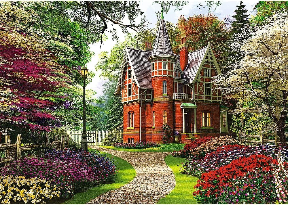 Trefl Victorian Cottage, 1000 Jigsaw Puzzle Red 27"x19" Print, Perfect Matching of Elements, for Adults and Children from 12 Years Old Trefl