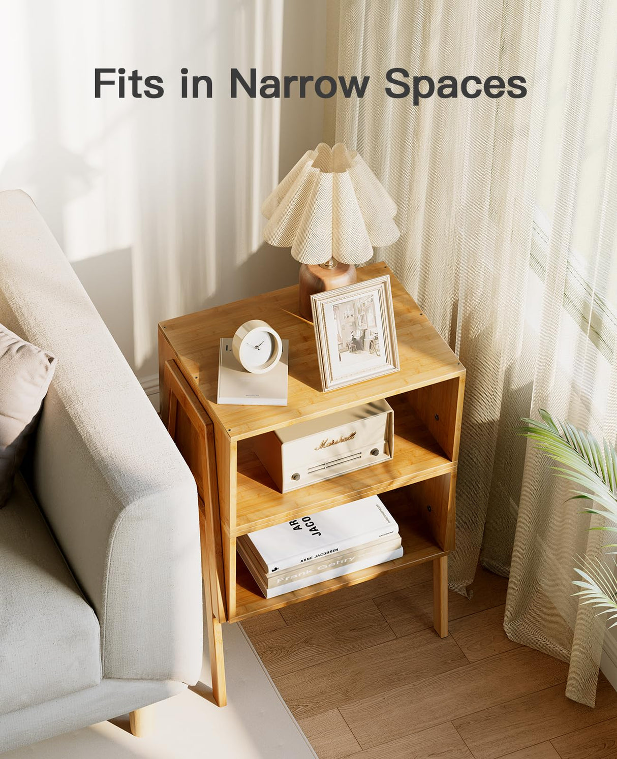 Pipishell Bamboo Stackable End Tables, Wood Living Room Nightstand, Bedside Tables for Bedroom Storage, 2PCS Pipishell