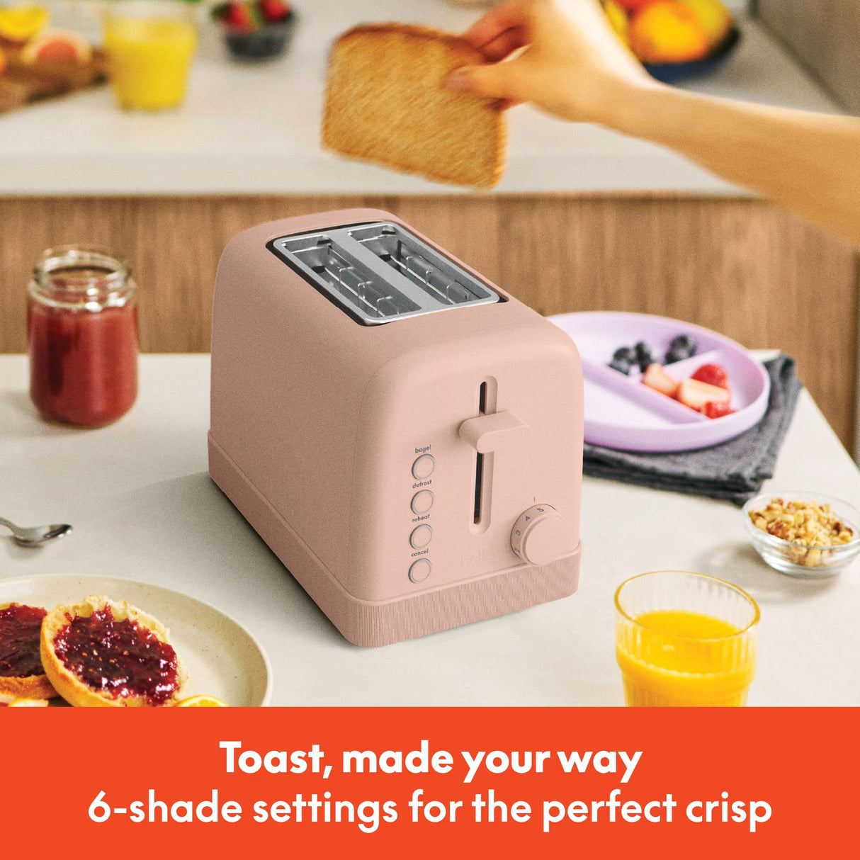 bella 2 Slice Toaster, 6 Setting Shade Control w Reheat, Cancel, Bagel & Defrost Buttons, Removable Crumb Tray, Anti Jam & Auto Shutoff, Auto Centering Guides & Cord Wrap, 900 Watt, Blossom BELLA