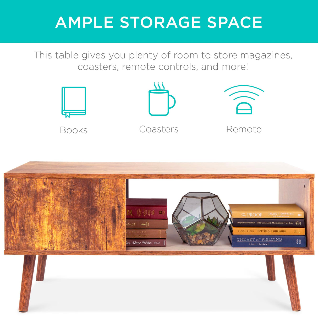 Best Choice Products Wooden Mid-Century Modern Coffee Table, Accent Furniture for Living Room, Indoor, Home Décor w/Open Storage Shelf, Wood Grain Finish - Brown Best Choice Products