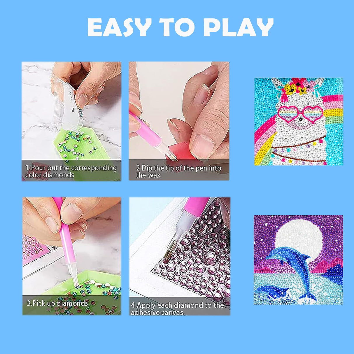 5D Diamond Painting Kits for Kids, Big Gem Diamond Arts Kits for Girls Boys,Alpaca Butterfly Easy Dot Painting Rhinestone Jewel Art,Panda Dog Whale Paint by Stickers for Kids 9-12 ages(6 PACK) DIYDECORFUN