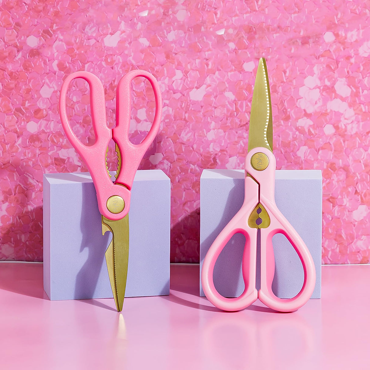 Paris Hilton All Purpose Kitchen Shears, Premium Stainless Steel Blades with Ergonomic Soft Grip Handles, 2-Piece Set, Pink Paris Hilton