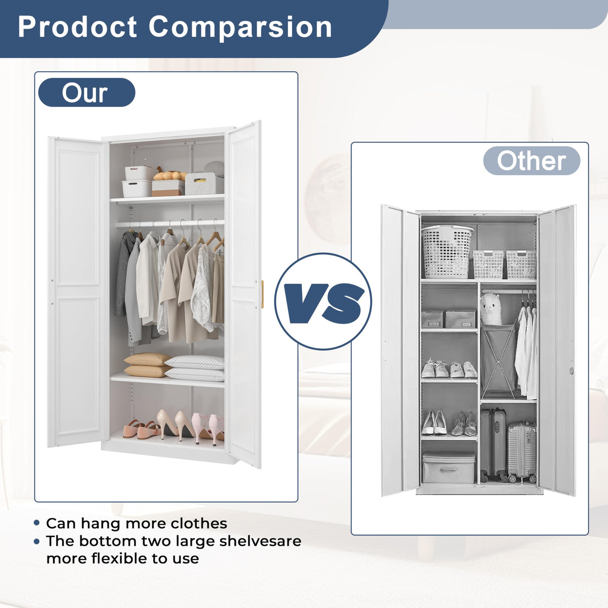 TIMELESS PIECES Metal Wardrobe Cabinets,Armoire Wardrobe Closet with Hanging Rod,Clothes Storage Cabinet with Adjustable Shelves and Doors, Clothing Cabinet for Bedroom, Office, Laundry Room TIMELESS PIECES