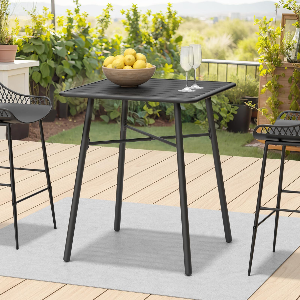 C-Hopetree 41" Counter Height Bar Table, Square Metal Pub Bistro Cocktail Table for Indoor Outdoor Use, Black C-Hopetree
