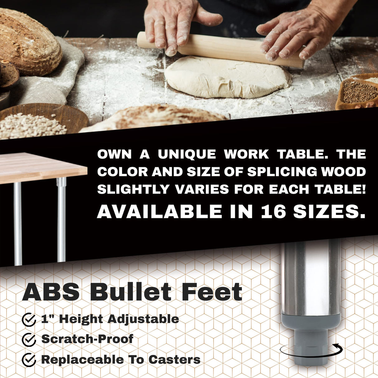 DuraSteel US Maple Top Work Table - 30 x 60 x 35 Inch Commercial Butcher Block Wooden Workbench with Adjustable Lower Shelf - Fits Restaurant, Warehouse, Home, Kitchen, Garage DuraSteel