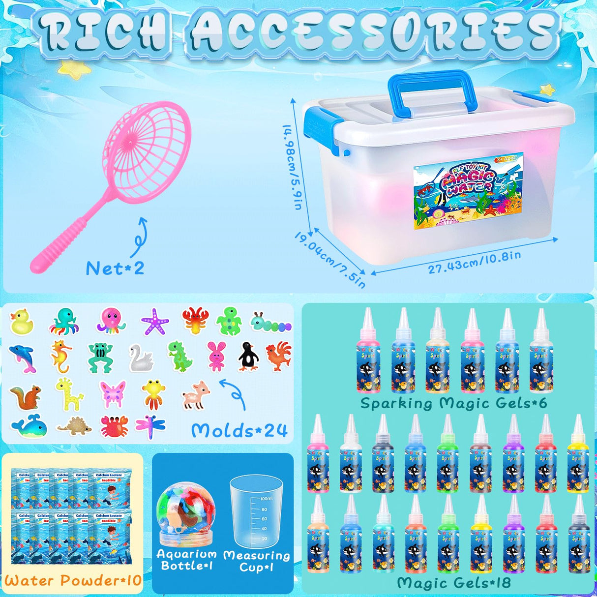 KAISASA Magic Water Elf Toy Kit, Aqua Fairy Water Gel Kit for Kids with 24 Magic Gels, Aqua Fairy kit with 24 Shape Molds, DIY Creative Art Crafts Kits, Birthday Gifts & Party for Girls and Boys KAISASA