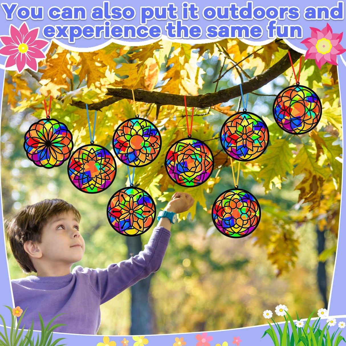 Lonfliness 32 Sets Suncatchers Craft Kit DIY Flower Window Stained Glass Effect Paper Spring Home School Classroom Decoration Art Craft Creative Activity Project Kid Gift Favor Lonfliness
