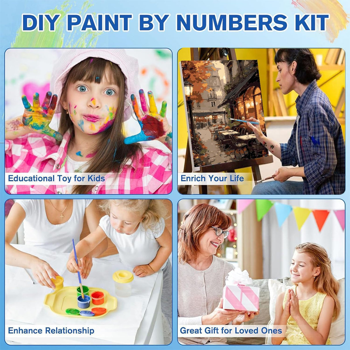 2 Pack Framed Paint by Numbers Kit for Adults - with Wooden Easel, Landscape Paint by Numbers Kit for Adults Framed, DIY Streetscape Paint by Numbers with Frame for Home Wall Decor 8x12 Inch askkqtx