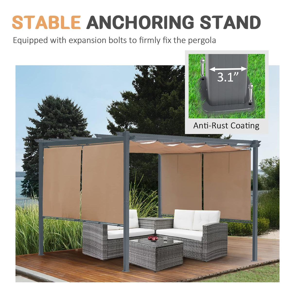 Masyardi 12 x 12 Ft Outdoor Aluminum Pergola, Retractable Canopy & 2 Sides Shades for Patio Backyard Garden Deck Masyardi