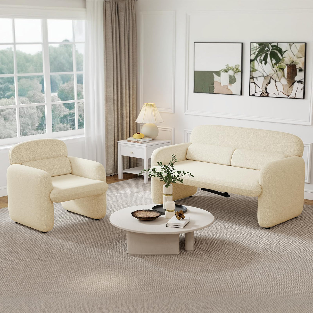 Furnimart Modern Loveseat Sofa, 54" 2-Seater Boucle Sofa, Comfy Upholstered Minimalist Couch, Small Couches for Small Spaces, Apartment, Office, Living Room, Bedroom, Dorm, Chenille White Furnimart