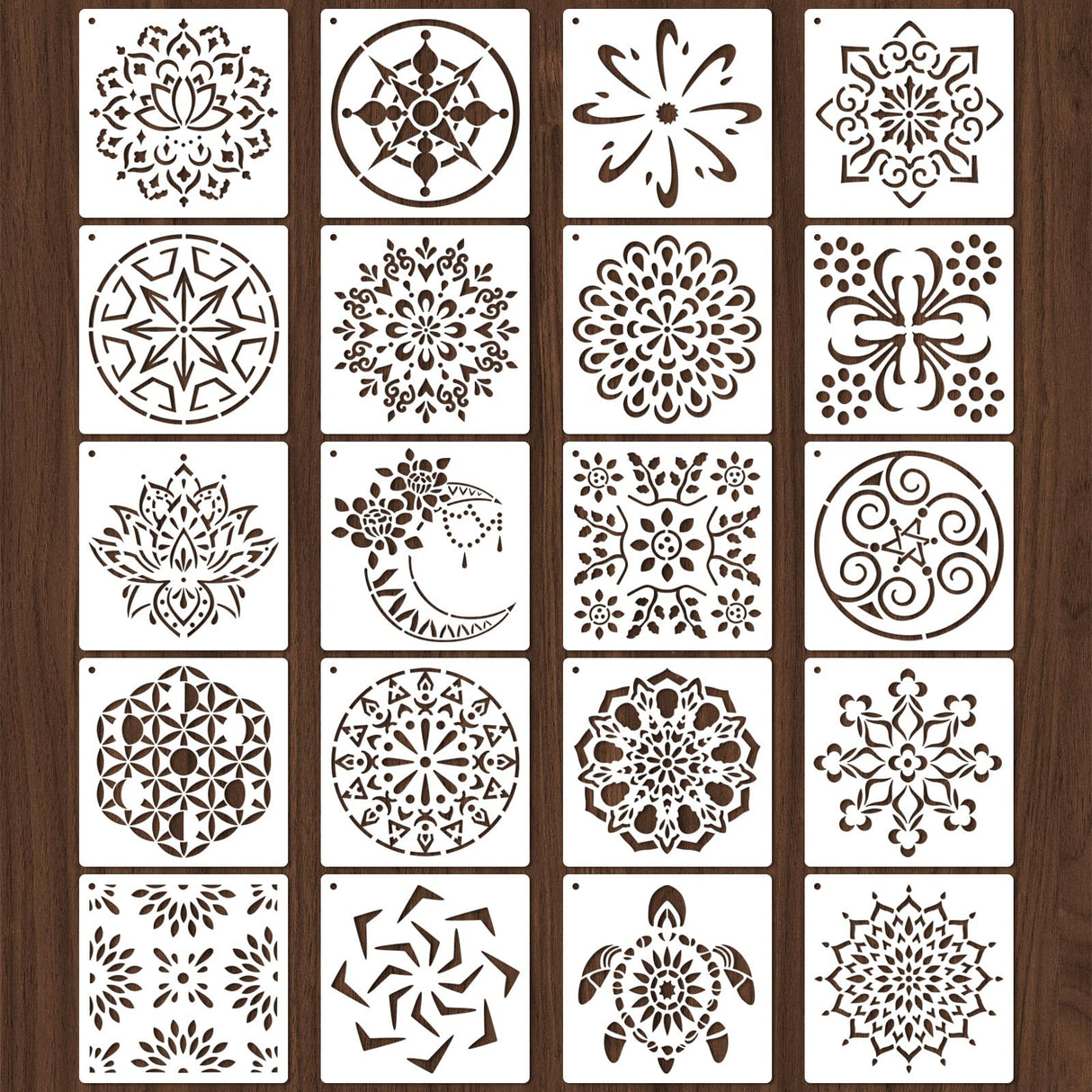 20 Pcs 4x4'' Mandala Stencils for Painting on Wood, Floor, Wall, Tile Fabric, Reusable Furniture Stencils Painting Template Mandala Template for DIY Rock Art Projects Decoration Yazhiji