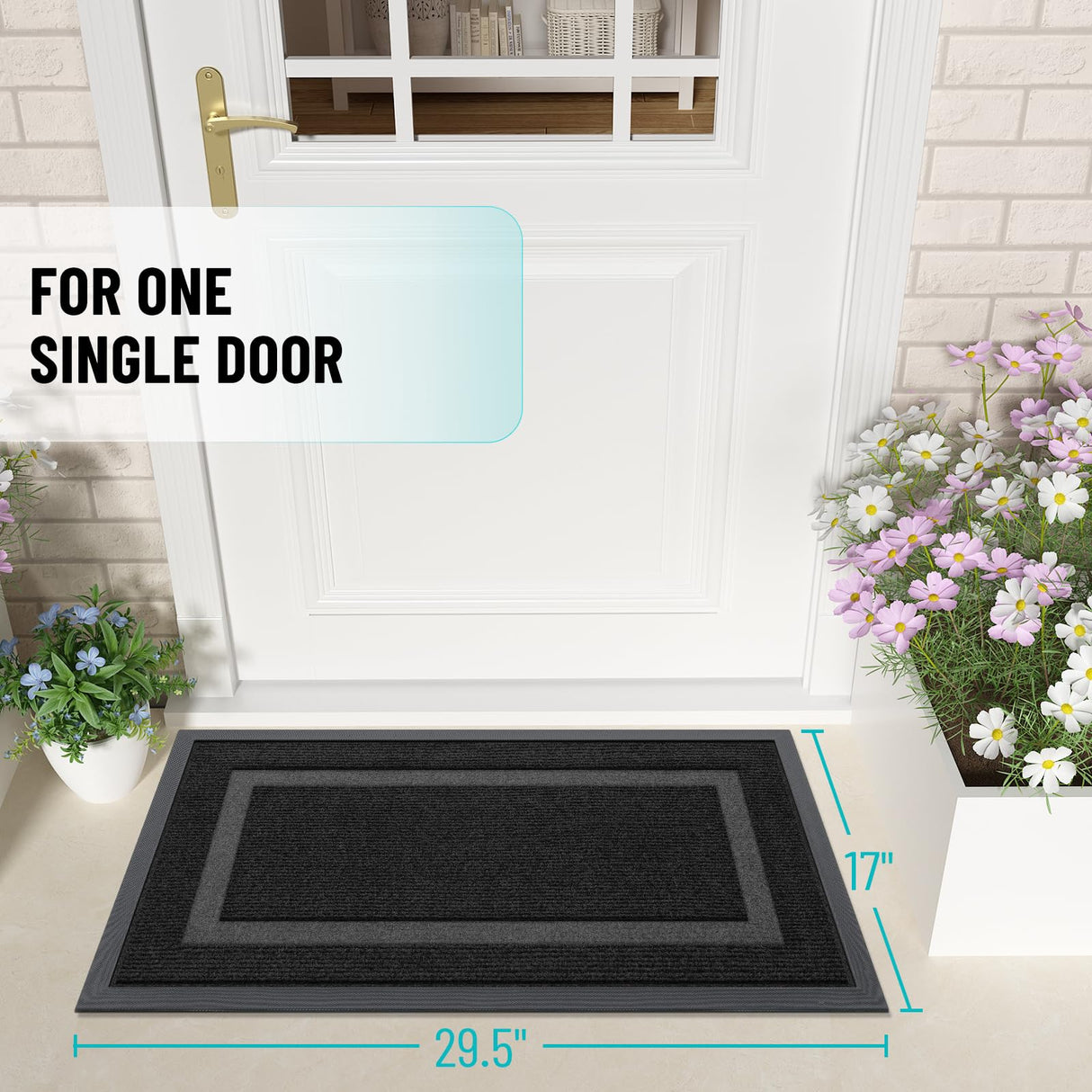OLANLY Front Door Mat Indoor Outdoor Entrance, Waterproof All-Season, All-Weather Doormat, Sturdy Natural Rubber, Fade Resistant, Low Profile, Easy Clean Patio Porch Entryway Mat, 29.5x17, Black OLANLY