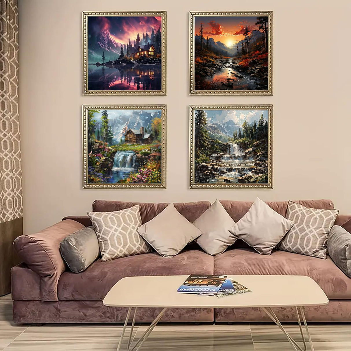 CHWGLFGG 4 Pack Diamond Painting Kits for Adults Beginners,DIY 5D Scenic Landscape Diamond Art Kits,Round Full Drill Forest Sunset Glow Scenery Gem Art Kit,Home Wall Decor 11.8 x 11.8 Inch CHWGLFGG