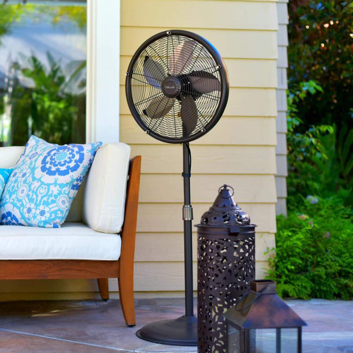 NewAir Outdoor Patio Misting Fan | 2-in-1 Outdoor Deck & Mister Fan | 5 Gentle Mist Nozzles | Outside Cooling Fan With 600 Square Foot Effective Range | Steel Construction NewAir