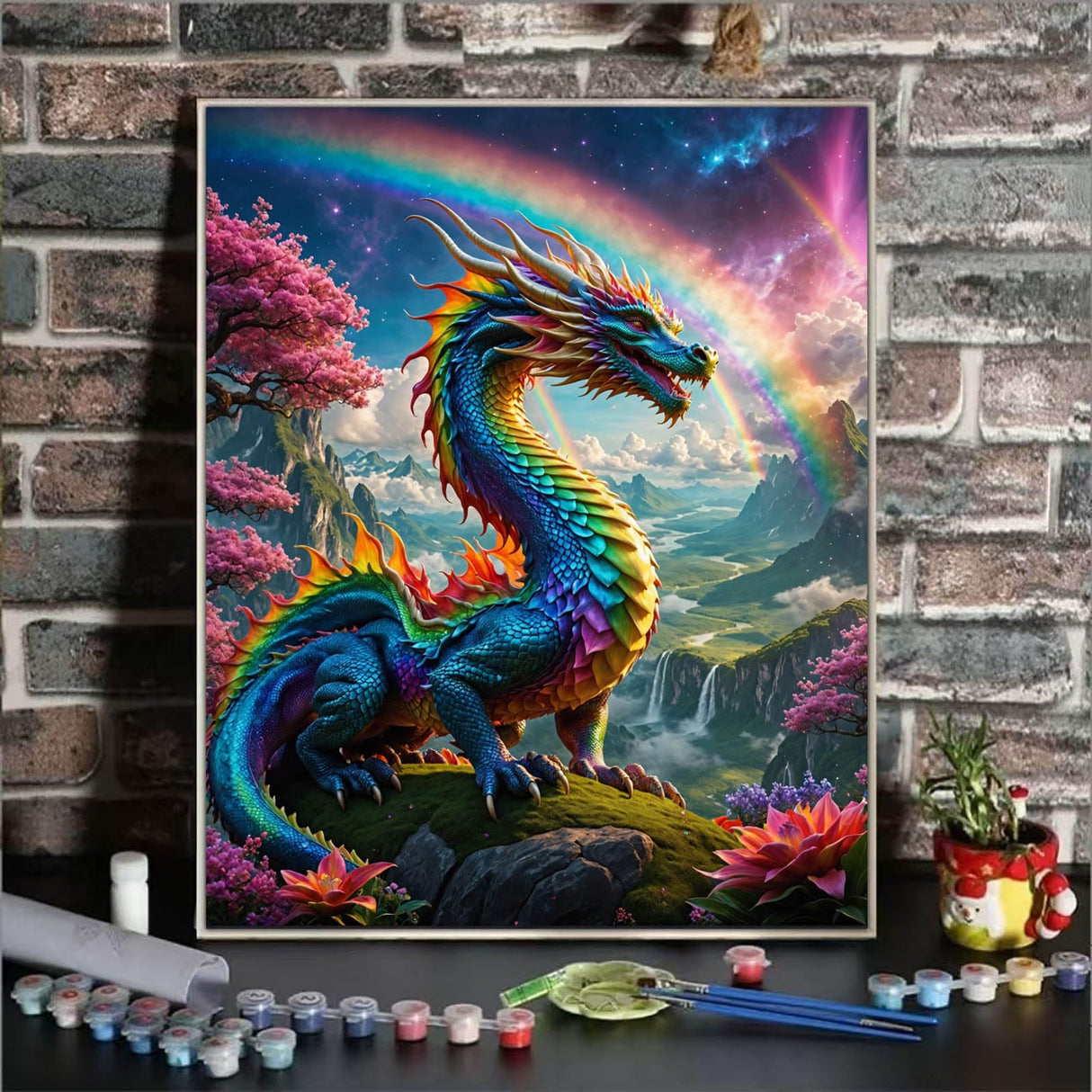 Dragon Paint By Numbers Kit For Adults Beginner Colourful Dragons Adult Paint By Number Kits Acrylic On Canvas Easy Oil Painting Kit Adults' Paint-By-Number Kits For Gift Home Wall Decor 16x20 Inch ldazao