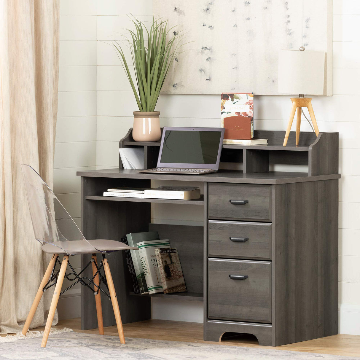 South Shore Versa Computer Desk with Hutch, Gray Maple South Shore