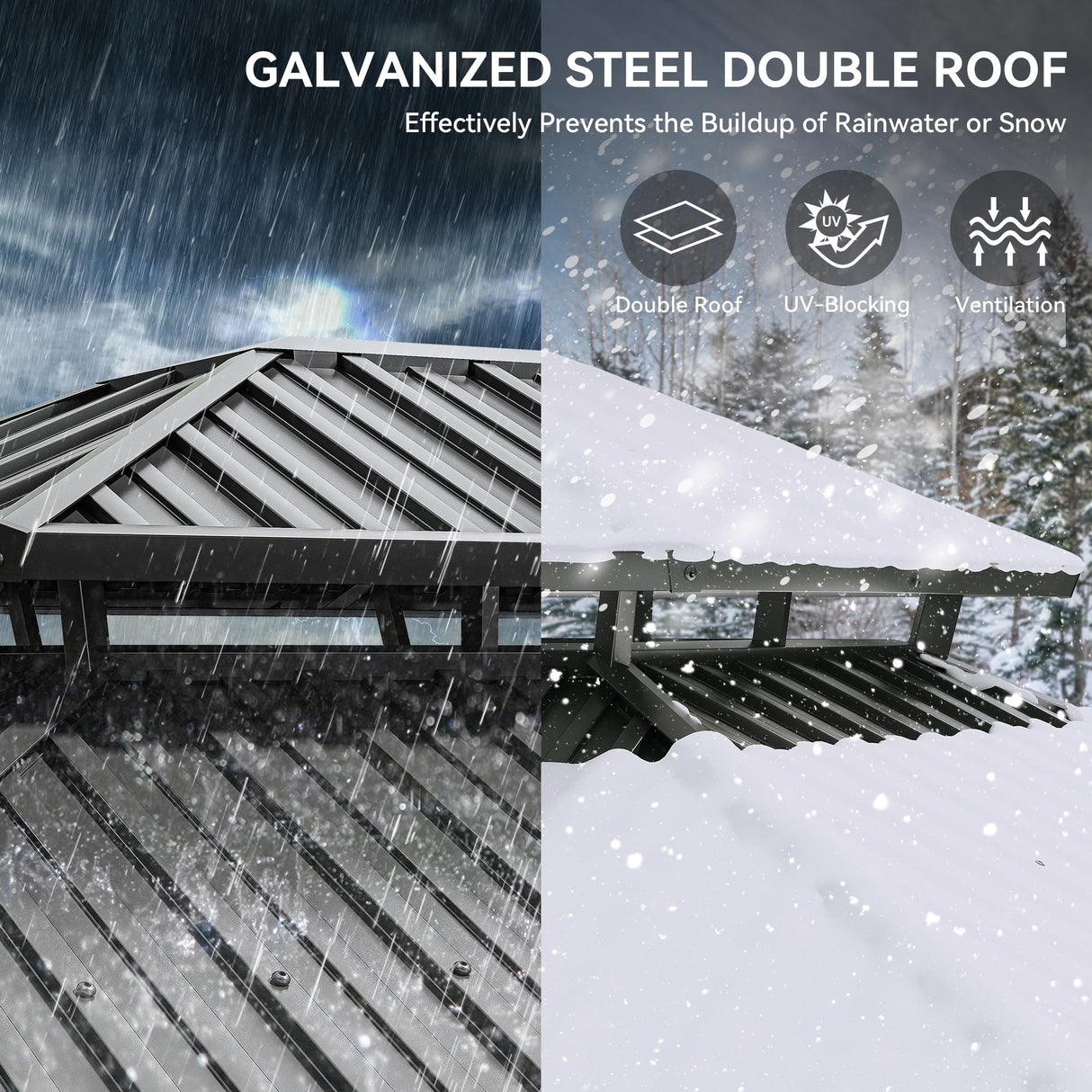 YITAHOME 12x18ft Gazebo Double Roof Hardtop Canopy Outdoor Heavy Duty w/Nettings and Curtains, Upgraded Aluminum Column Galvanized Steel Vertical Stripes Roof for Patio, Backyard, Deck, Lawns, Brown YITAHOME